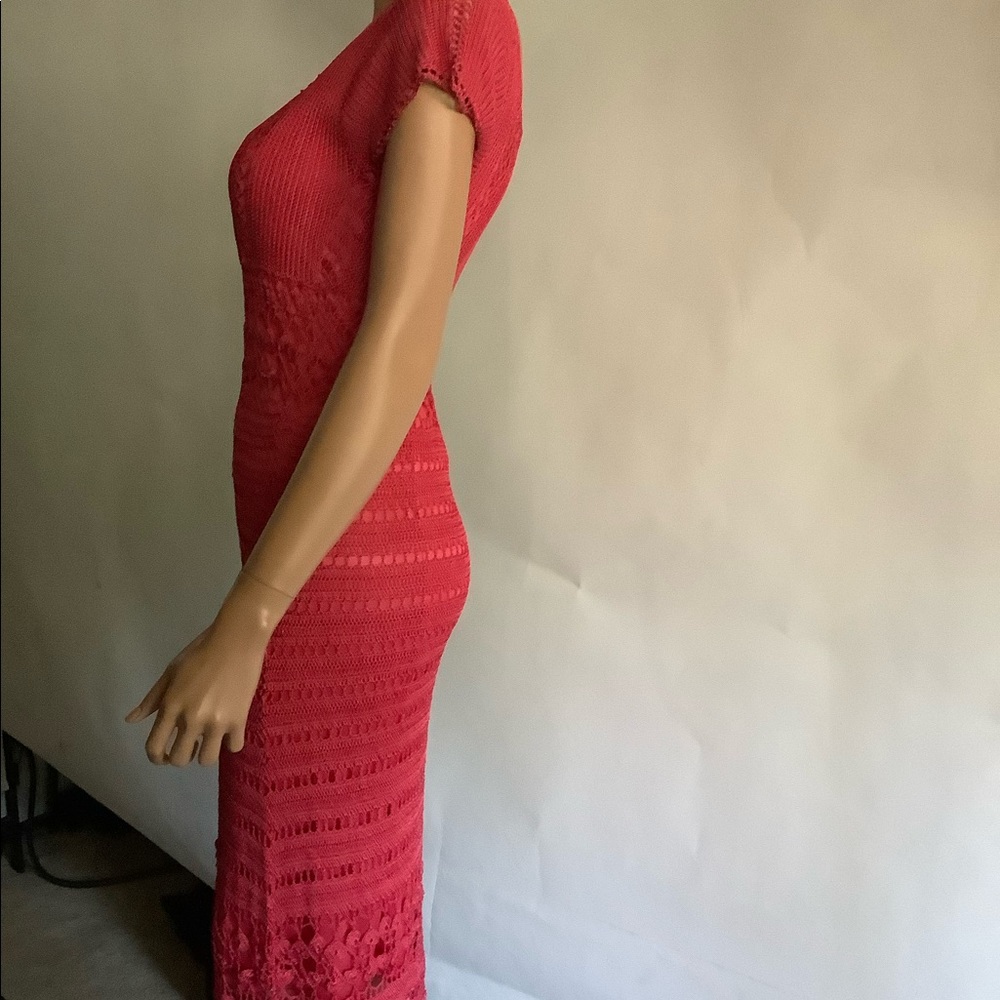 Crochet red X Small summer dress, deep discount, needing repair